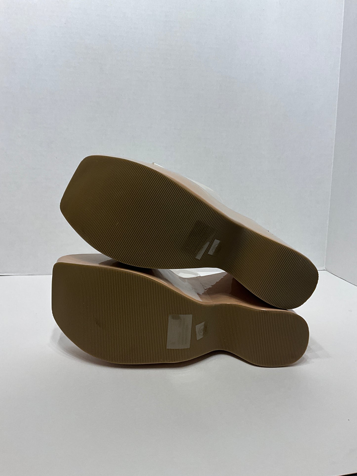 Cape Robin platform wedge sandals, 6 inch heel square open toes slip on clear strap 