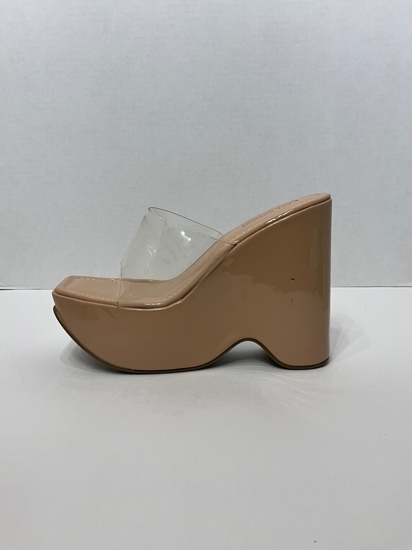 Cape Robin platform wedge sandals, 6 inch heel square open toes slip on clear strap 