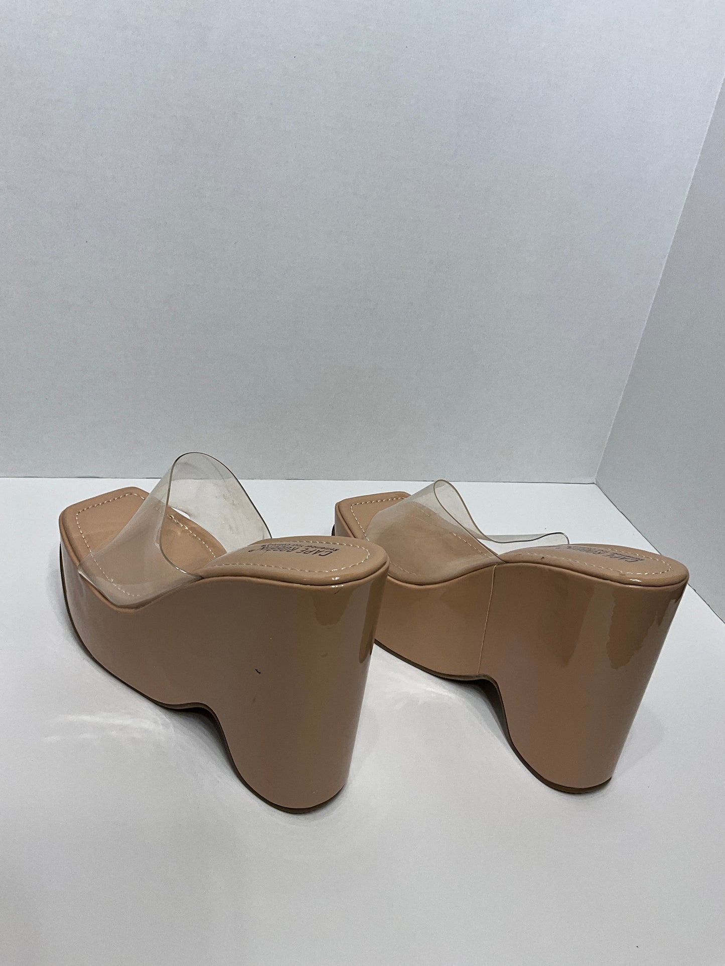 Cape Robin platform wedge sandals, 6 inch heel square open toes slip on clear strap ￼￼